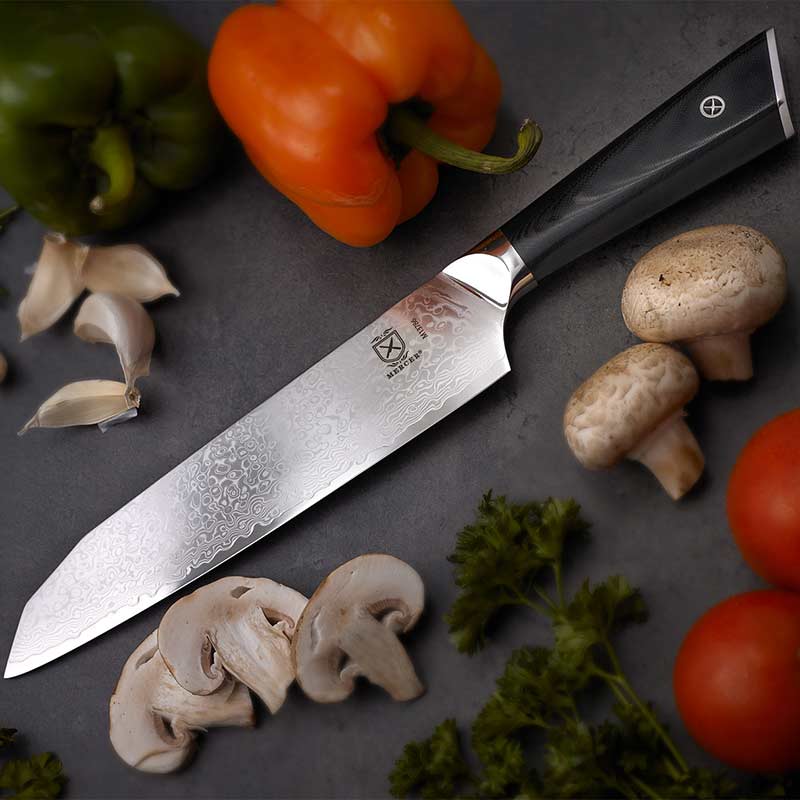 Mercer - Damascus Style 7" Super Steel Santoku Knife with Black G10 Handle - M13786