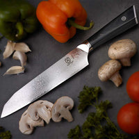 Mercer - Damascus Style 7" Super Steel Santoku Knife with Black G10 Handle - M13786
