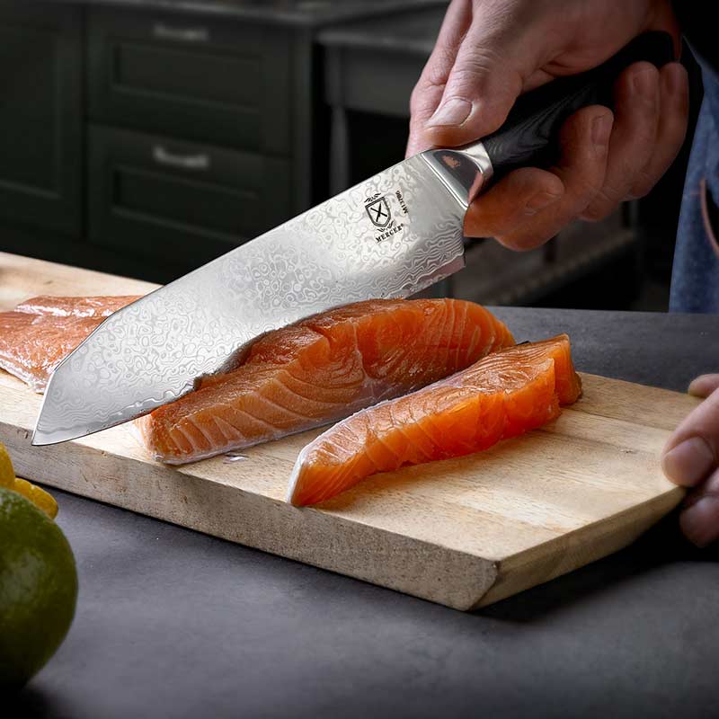 Mercer - Damascus Style 7" Super Steel Santoku Knife with Black G10 Handle - M13786