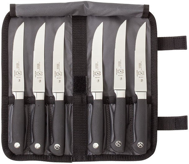 Mercer - Genesis 11" x 5" x 0.75" Germán Steel Serrated Steak Knife with Black Handle, Pack Of 7 - M21920