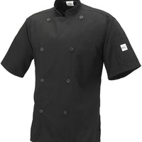 Mercer - Genesis® Black Poly Cotton Unisex Short Sleeve Chef Jackets with Traditional Button - M61012BK