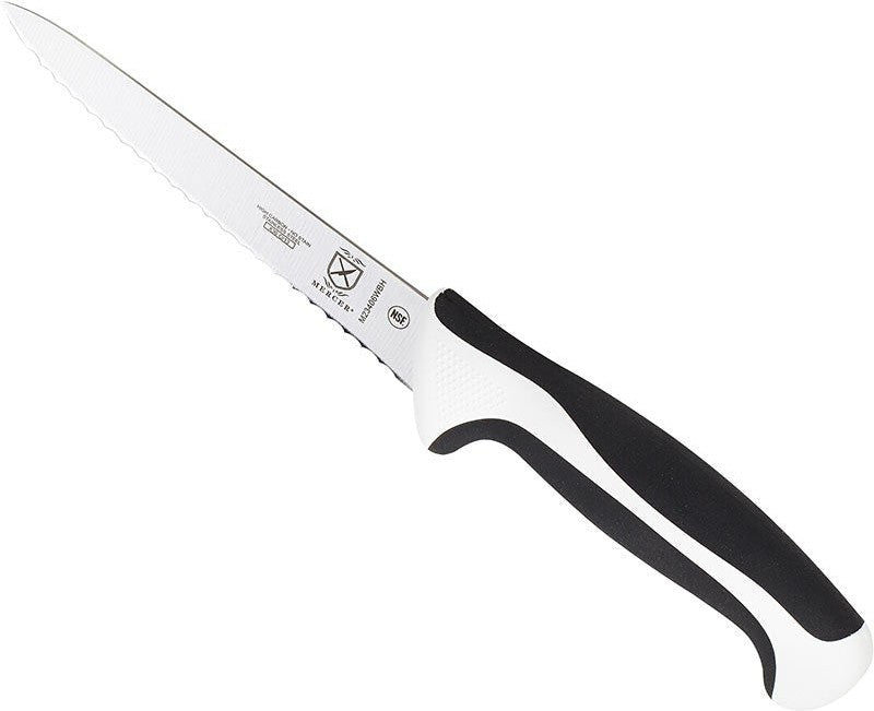 Mercer - Millennia Colors 6" Japanese Steel Utility Wavy Edge Knife with White Handle - M23406WBH