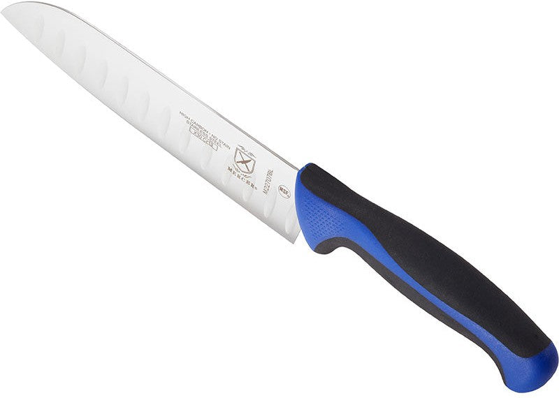 Mercer - Millennia Colors 7" Japanese Steel Granton Edge Santoku Knife with Blue Handle - M22707BL