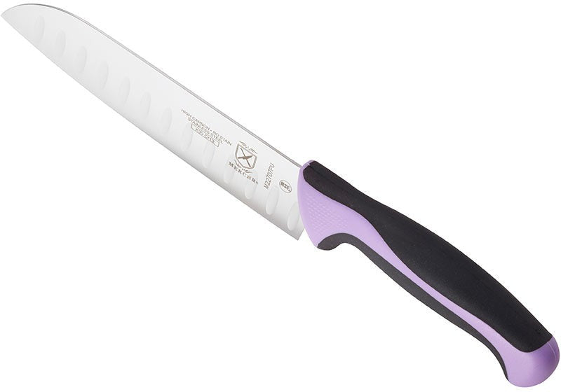 Mercer - Millennia Colors 7" Japanese Steel Granton Edge Santoku Knife with Purple Handle