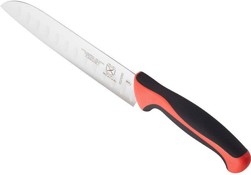 Mercer - Millennia Colors 7" Japanese Steel Granton Edge Santoku Knife with Red Handle - M22707RD