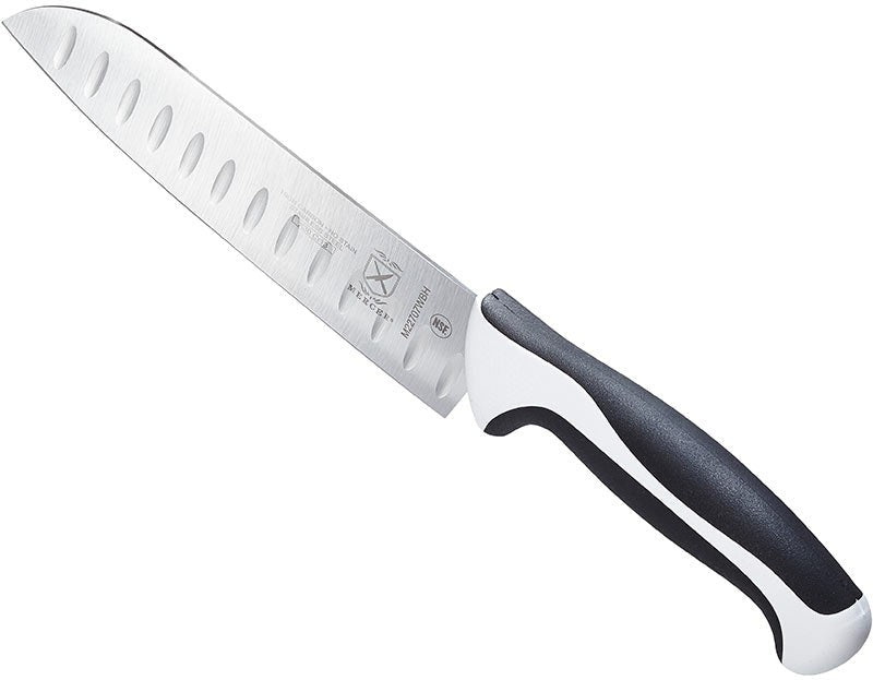 Mercer - Millennia Colors 7" Japanese Steel Granton Edge Santoku Knife with White Handle - M22707WBH