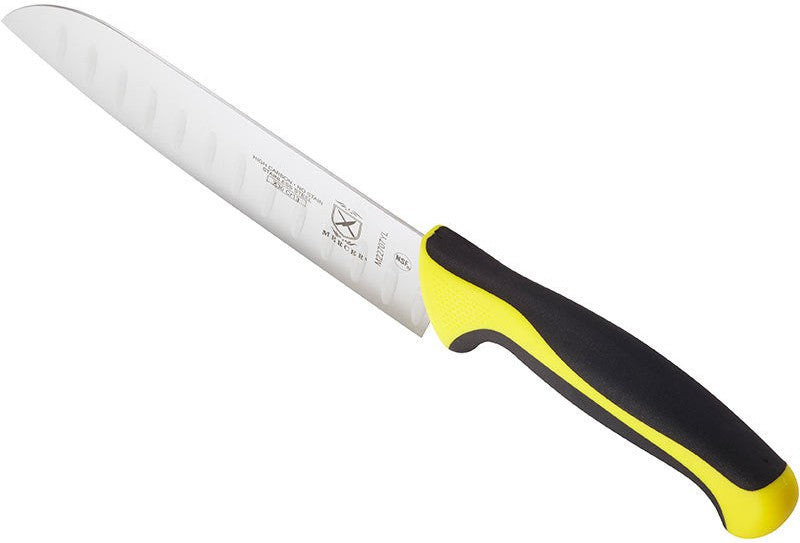 Mercer - Millennia Colors 7" Japanese Steel Granton Edge Santoku Knife with Yellow Handle - M22707YL