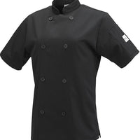 Mercer - Millennia® Poly Cotton Black Women's Short Sleeve Cook Jacket with Traditional Buttons - M60023BK