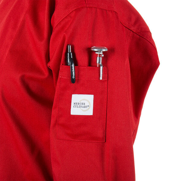 Mercer - Millennia® Poly Cotton Red/Black 3/4 Sleeve Unisex Cook Jacket - M60018RDB
