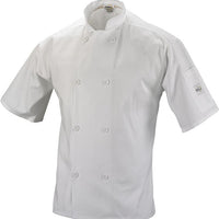 Mercer - Millennia® Poly Cotton White Short Sleeve Unisex Cook Jacket with Traditional Button - M60013WH