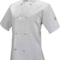 Mercer - Millennia® Poly Cotton White Women's Short Sleeve Cook Jacket with Cloth Knot Buttons - M60024WH