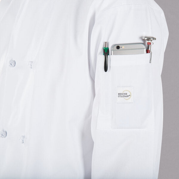 Mercer - Millennia® White Poly Cotton Unisex Cook Jacket with Cloth Knot Buttons - M60012WH