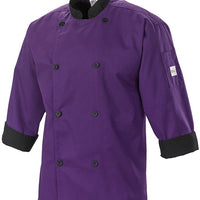 Mercer - Millennia® Poly Cotton 1X Purple/Black 3/4 Sleeve Unisex Cook Jacket - M60018PUB1X