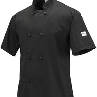 Mercer - Millennia® Poly Cotton Black Short Sleeve Unisex Cook Jacket with Cloth Knot Button - M60014BK