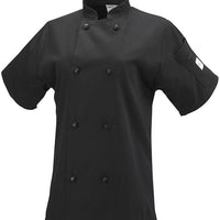 Mercer - Millennia® Poly Cotton Black Women's Short Sleeve Cook Jacket with Cloth Knot Buttons - M60024BK