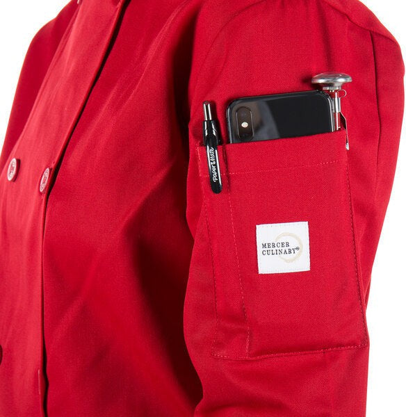 Mercer - Millennia® Poly Cotton Red Women Cook Jacket with Traditional Button - M60020RD