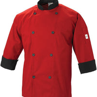Mercer - Millennia® Poly Cotton Red/Black 3/4 Sleeve Unisex Cook Jacket - M60018RDB