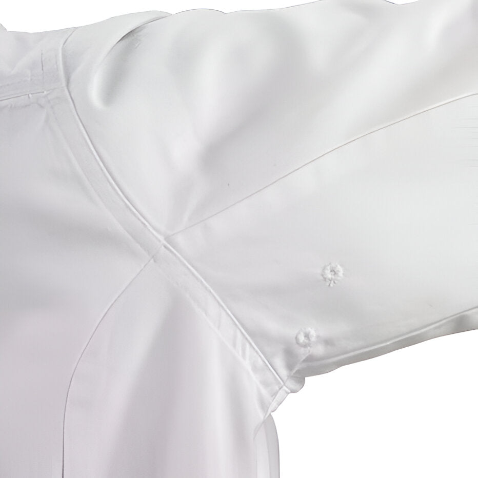 Mercer - Renaissance Poly Cotton White Women's Scoop Neck Chef Jacket with Black Piping on Neck and Cuffs - M62050WB