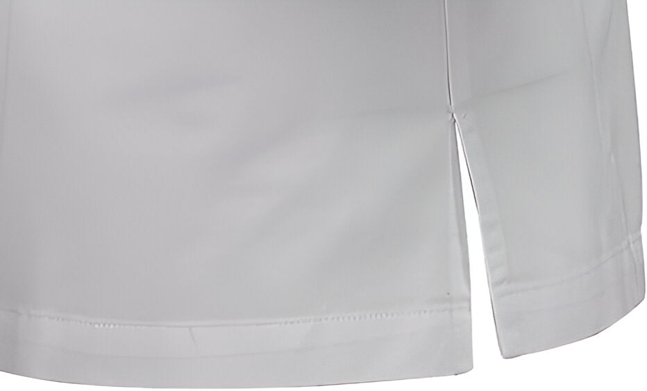Mercer - Renaissance Poly Cotton White Women's Scoop Neck Chef Jacket with Red Piping on Neck and Cuffs - M62045WR