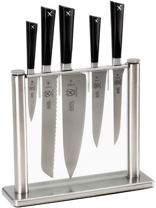 Mercer - Zum 11.25" x 3.5" x 9.75" Tempered Glass Knife Block and German Steel Knives, Pack Of 6 - M19100