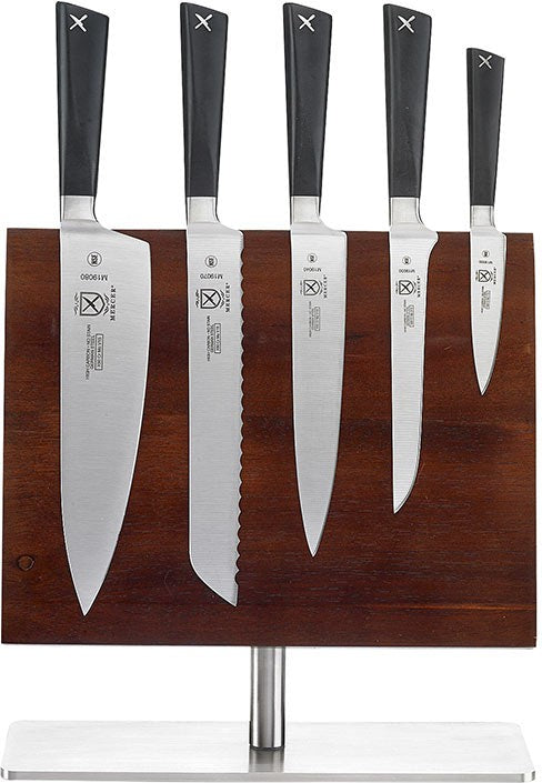 Mercer - Zum 11.3" x 9" Leaflet Acacia Magnetic Board and German Steel Knives, Pack Of 6 - M21944