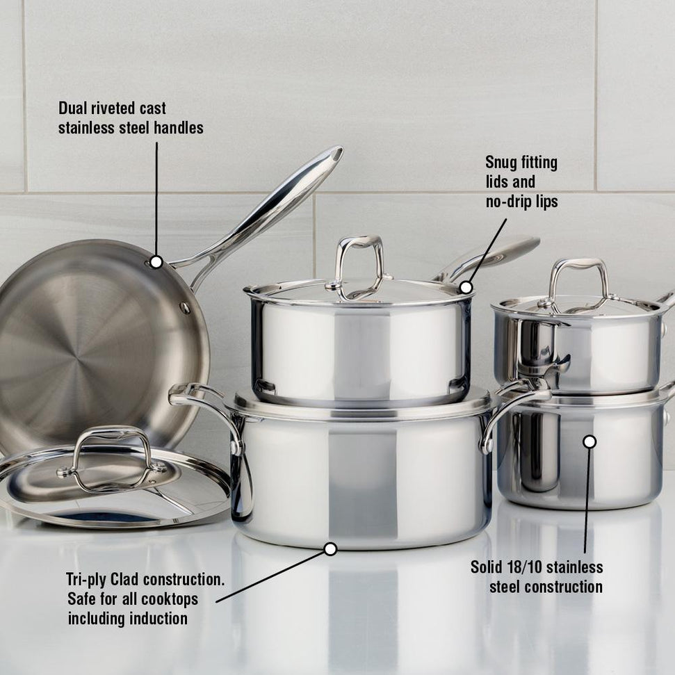 Meyer - 10 PC SuperSteel Tri-Ply Clad Cookware Set - 3501-10-00