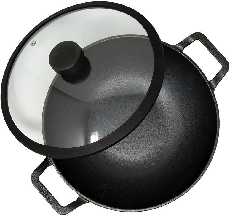 Meyer - 26 cm Cast Iron Kadai with Lid Knob Bilingual Packaging - 48495
