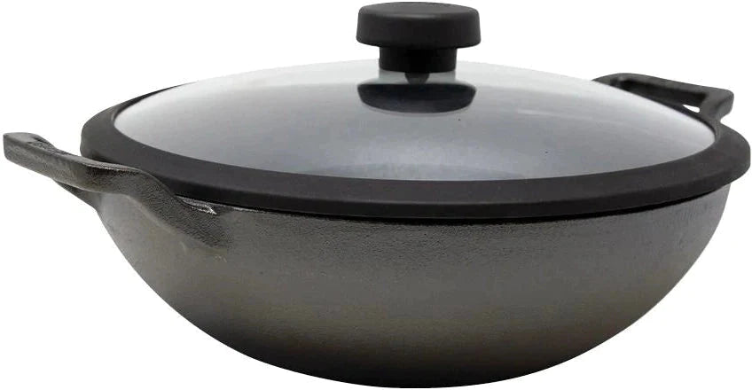 Meyer - 26 cm Cast Iron Kadai with Lid Knob Bilingual Packaging - 48495