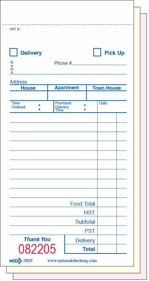 NCCO International - 3.5" x 6.75", 3-Part Medium Carbonless Guest Check, 10/Pk - 20011