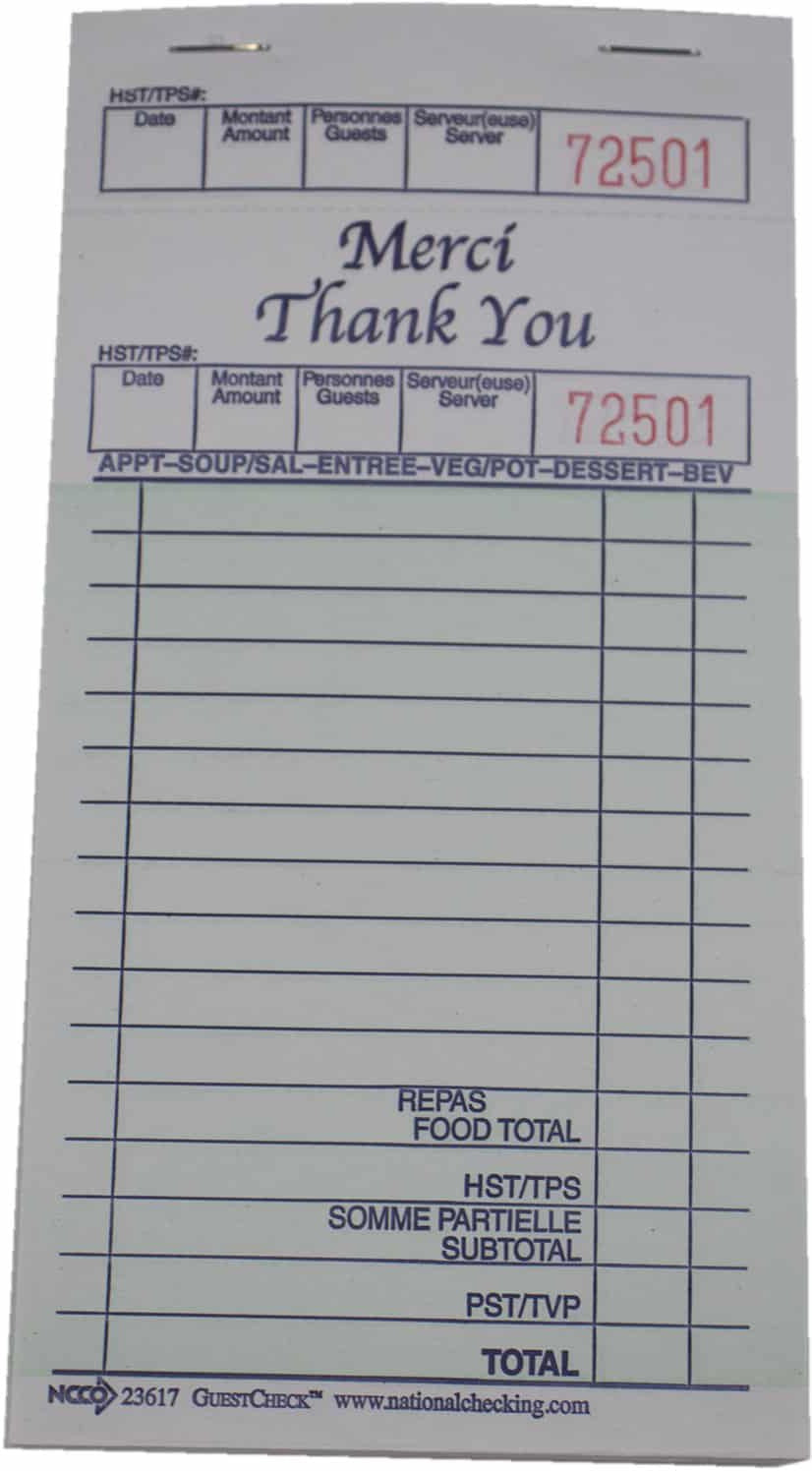 NCCO International - 3.5" x 6.75" Medium Single Guest Check, 1000/Pk - 23617