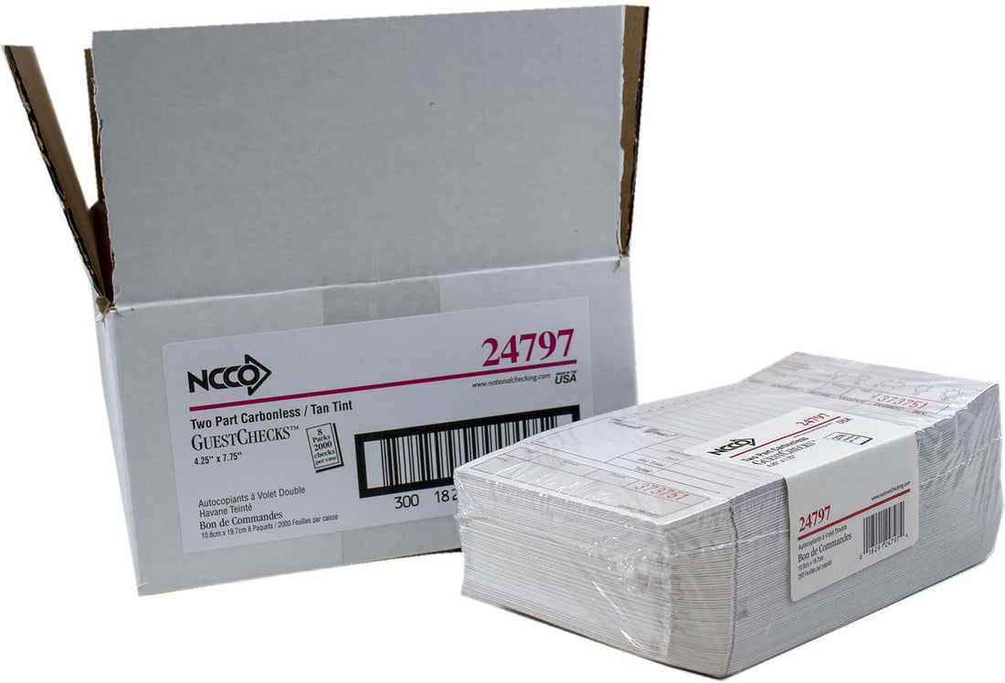 NCCO International - 4.25" x 7.75", Medium-Wide Two-Part Carbonless Canadian Guest Check, 250/Pk - 24797