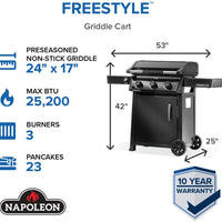 Napoleon - Freestyle™ 24 Inch Pre-seasoned Non-Stick Griddle, Natural gas - F24DFTNK