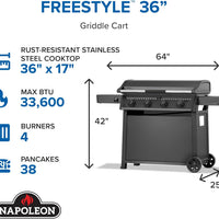 Napoleon - Freestyle™ 36 Inch Pre-seasoned Non-Stick Griddle, Natural gas - F36FTNMK