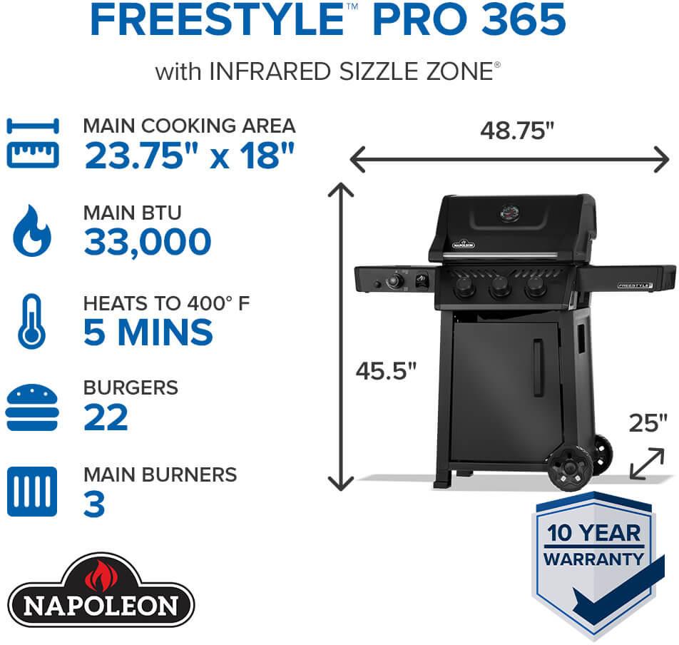 Napoleon - Freestyle™ PRO 365 Propane Gas Grill with Infrared Side Burner, Matte Black - FP365DSIBPMK-1