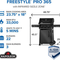 Napoleon - Freestyle™ PRO 365 Propane Gas Grill with Infrared Side Burner, Matte Black - FP365DSIBPMK-1