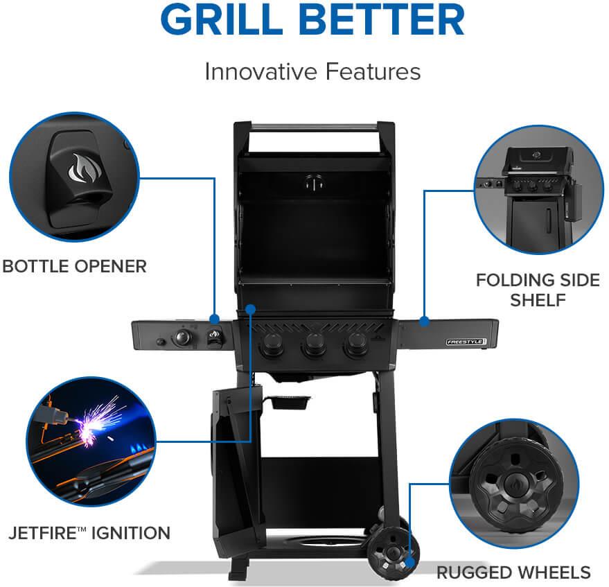 Napoleon - Freestyle™ PRO 365 Propane Gas Grill with Infrared Side Burner, Matte Black - FP365DSIBPMK-1