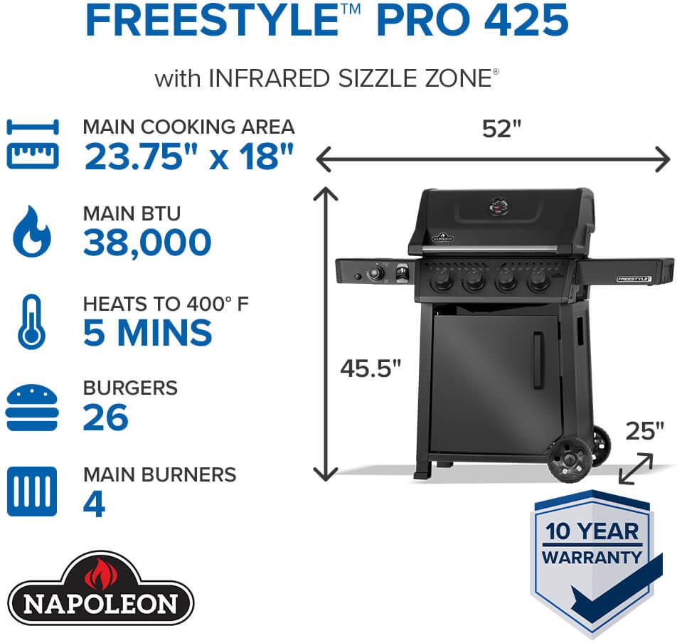 Napoleon - Freestyle™ PRO 425 Natural Gas Grill with Infrared Side Burner, Matte Black - FP425DSIBNMK-1