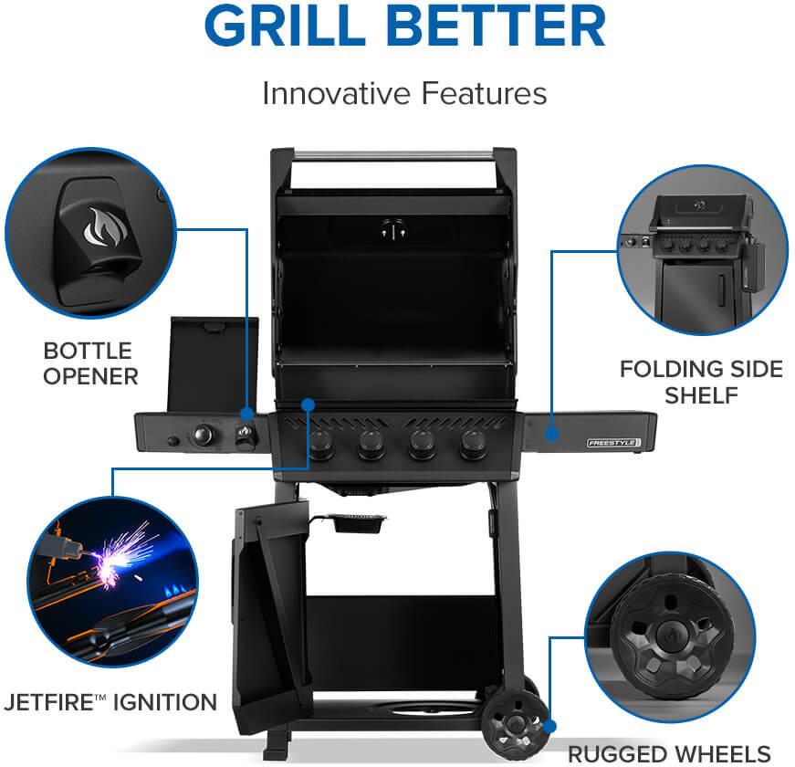 Napoleon - Freestyle™ PRO 425 Natural Gas Grill with Infrared Side Burner, Matte Black - FP425DSIBNMK-1