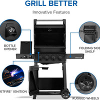 Napoleon - Freestyle™ PRO 425 Natural Gas Grill with Infrared Side Burner, Matte Black - FP425DSIBNMK-1