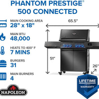 Napoleon - Phantom Prestige® 500 Connected, Natural Gas Grill with Infrared Side and Rear Burner, Matte Black - P500VXRSIBNK-PHM