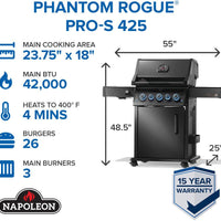 Napoleon - Phantom Rogue® PRO-S 425 Propane Gas Grill with Infrared Side and Rear Burners, Matte Black - RPS425RSIBPK-2-PHM