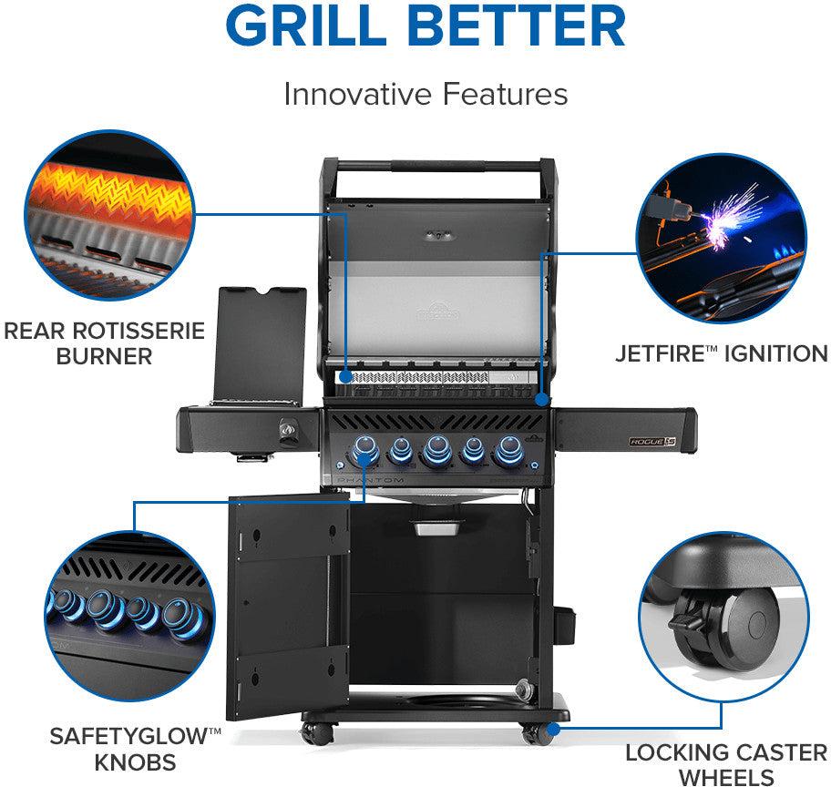 Napoleon - Phantom Rogue® PRO-S 425 Natural Gas Grill with Infrared Side and Rear Burners, Matte Black - RPS425RSIBNK-2-PHM