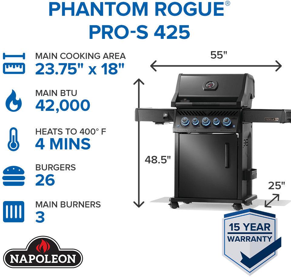Napoleon - Phantom Rogue® PRO-S 425 Natural Gas Grill with Infrared Side and Rear Burners, Matte Black - RPS425RSIBNK-2-PHM