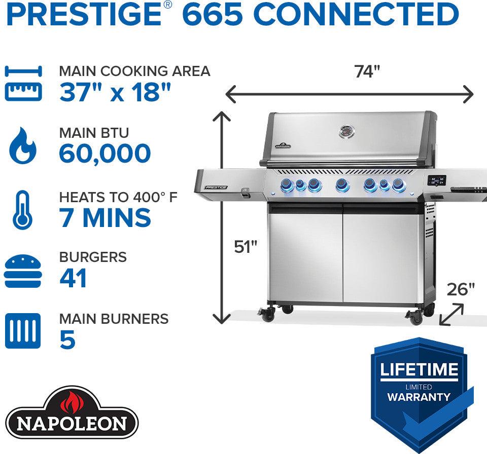 Napoleon - Prestige® 665 Connected, Natural Gas Grill with Infrared Side and Rear Burner, Stainless Steel - P665VXRSIBNSS