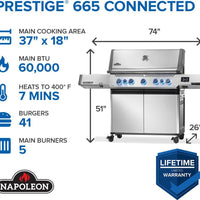 Napoleon - Prestige® 665 Connected, Propane Grill with Infrared Side and Rear Burner, Stainless Steel - P665VXRSIBPSS