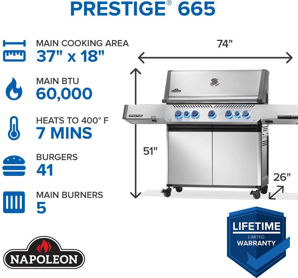 Napoleon - Prestige® 665 Propane Gas Grill with Infrared Side and Rear Burner, Stainless Steel - P665VRSIBPSS