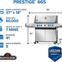 Napoleon - Prestige® 665 Natural Gas Grill with Infrared Side and Rear Burner, Stainless Steel - P665VRSIBNSS