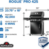Napoleon - Rogue® PRO 425 Propane Gas Grill with Infrared Side Burner, Black - RP425SIBPK-2