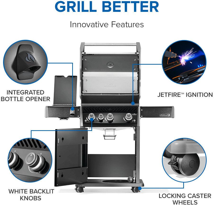 Napoleon - Rogue® PRO 425 Natural Gas Grill with Infrared Side Burner, Black - RP425SIBNK-2