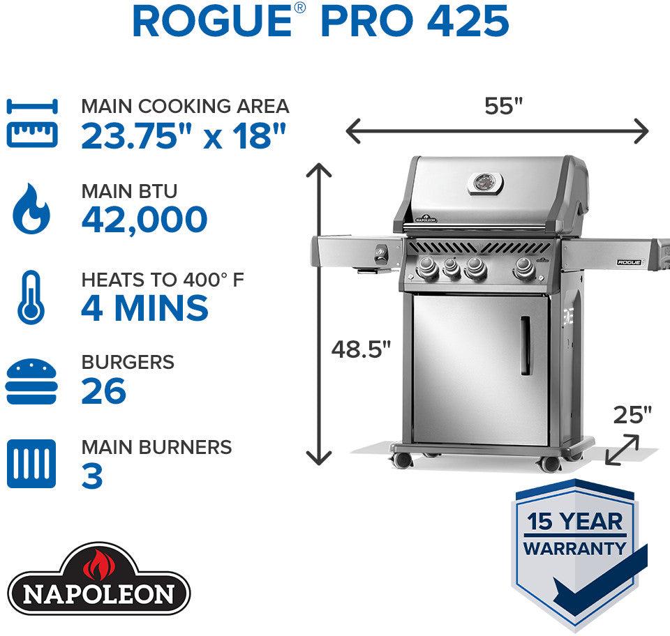 Napoleon - Rogue® PRO 425 Propane Gas Grill with Infrared Side Burner, Stainless Steel - RP425SIBPSS-2